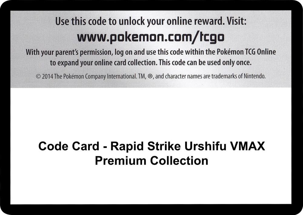Code Card Rapid Strike Urshifu VMAX Premium Collection  (SWSH08: Fusion Strike)  | Good Games Adelaide SA