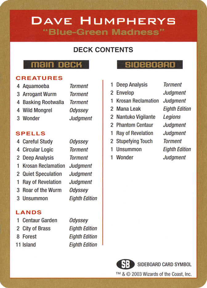 Dave Humpherys Decklist  (World Championship Decks)  | Good Games Adelaide SA
