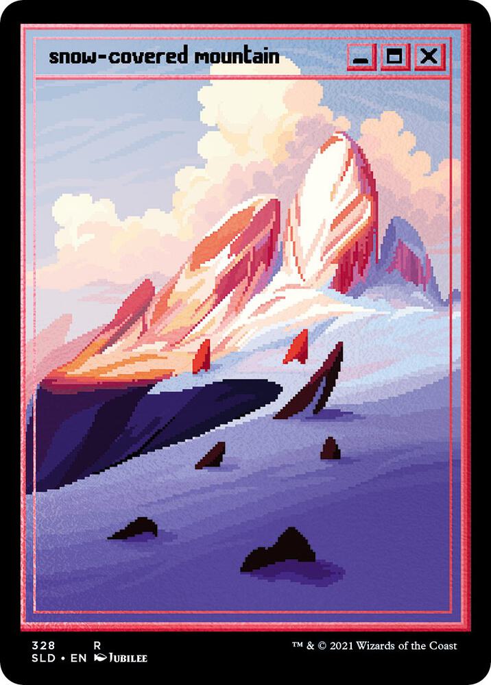 Snow Covered Mountain PixelSnowLandsjpg Foil Etched 328 (Secret Lair Drop Series)  - Foil | Good Games Adelaide SA
