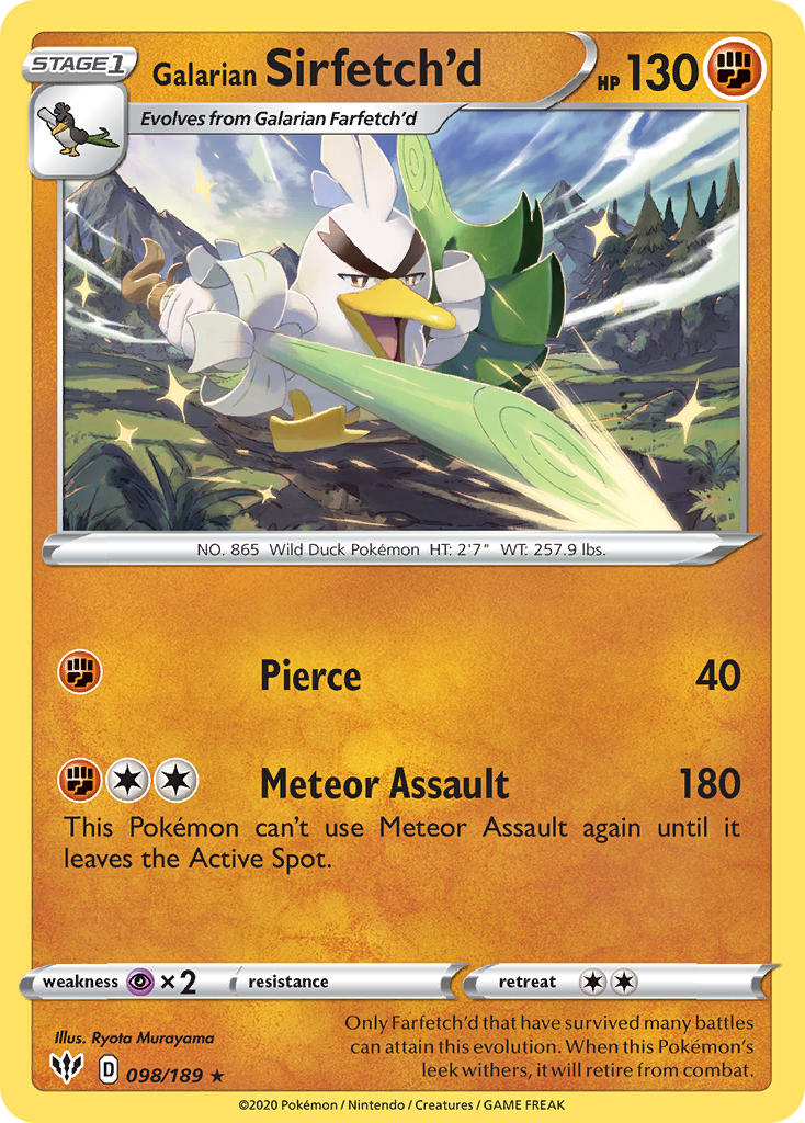 Galarian Sirfetch'd (098/189) (Cracked Ice holo) (Theme Deck Exclusive) [Sword & Shield: Darkness Ablaze] | Good Games Adelaide SA