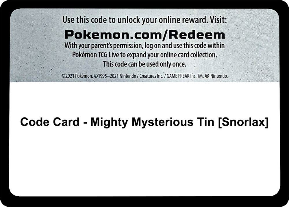 Code Card Mighty Mysterious Tin Snorlax  (Miscellaneous Cards & Products)  | Good Games Adelaide SA