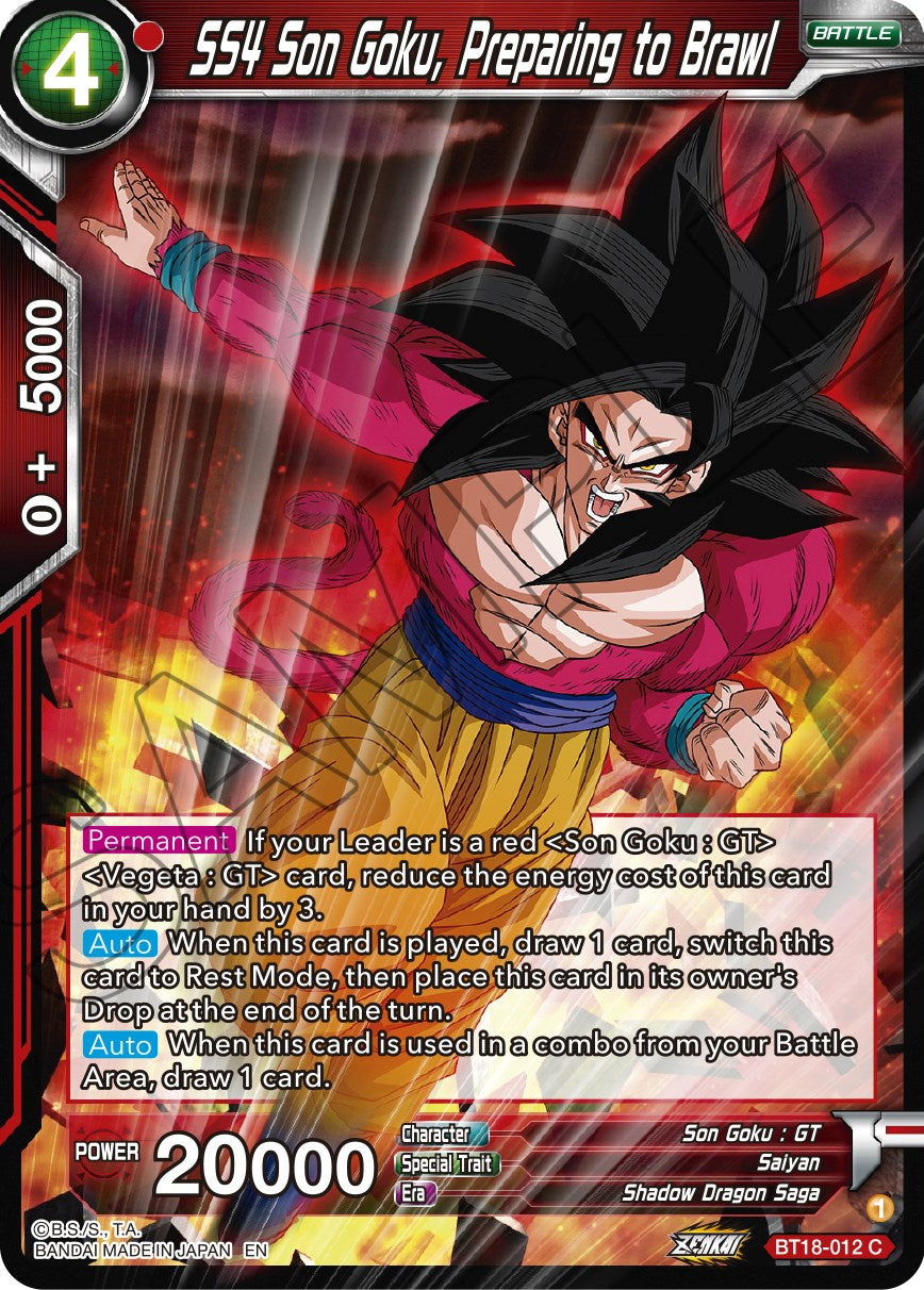 SS4 Son Goku, Preparing to Brawl (BT18-012) [Dawn of the Z-Legends] | Good Games Adelaide SA