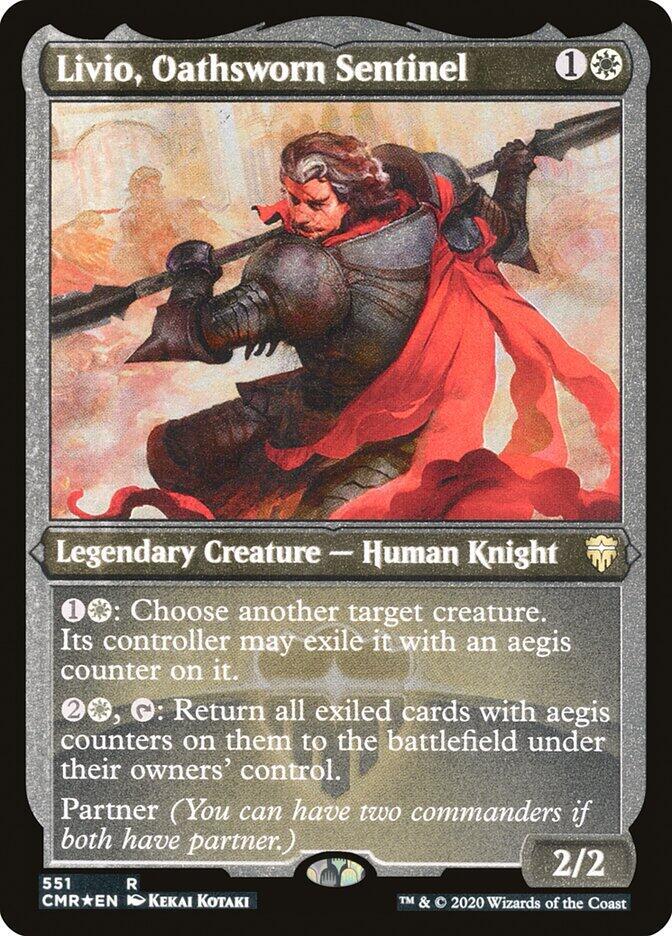 Livio Oathsworn Sentinel Foil Etched 551 (Commander Legends)  - Foil | Good Games Adelaide SA