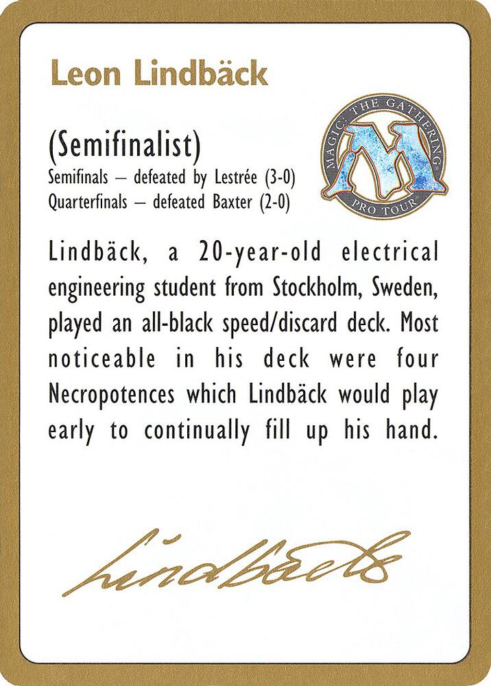 1996 Leon Lindback Biography Card  (World Championship Decks)  | Good Games Adelaide SA