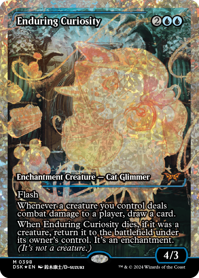 Enduring Curiosity (Full Art) (Japanese Showcase) (Fracture Foil) [Duskmourn: House of Horror] | Good Games Adelaide SA