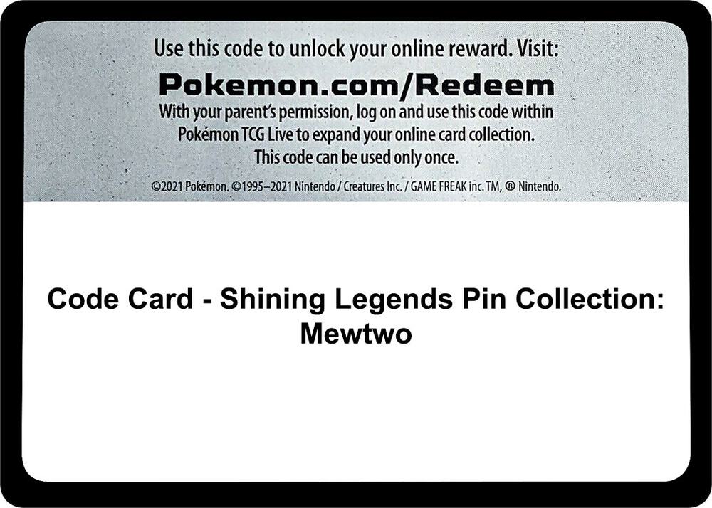 Code Card Shining Legends Pin Collection Mewtwo  (Shining Legends)  | Good Games Adelaide SA