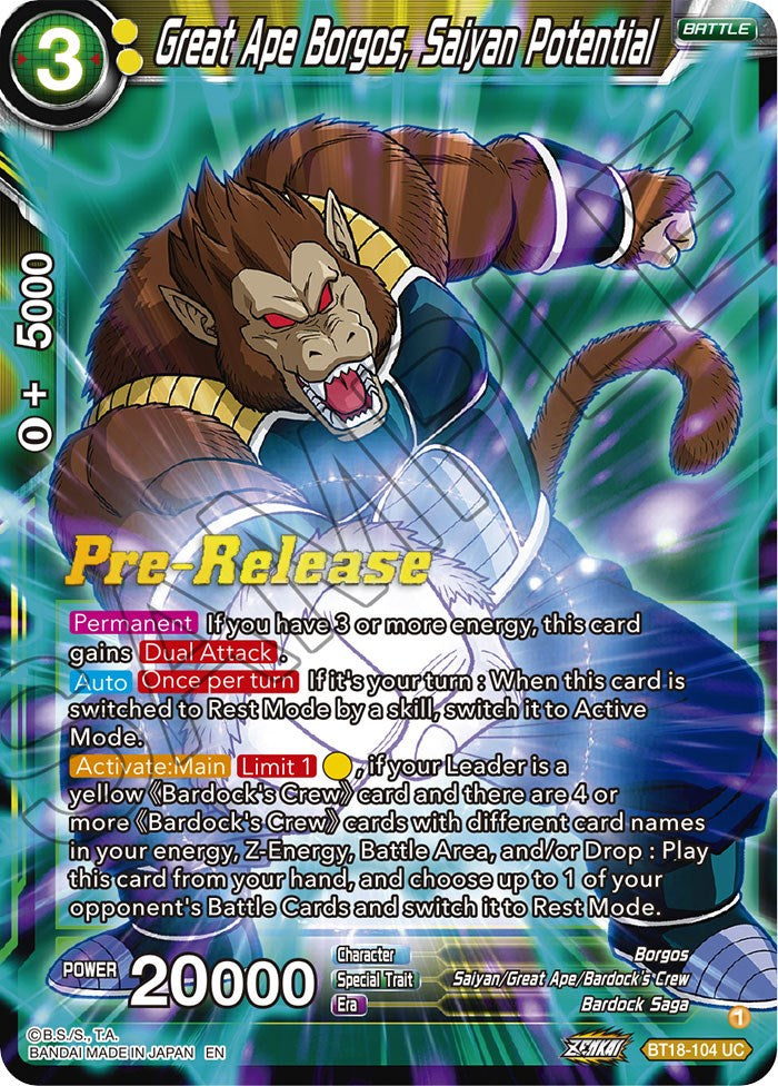 Great Ape Borgos, Saiyan Potential (BT18-104) [Dawn of the Z-Legends Prerelease Promos] | Good Games Adelaide SA
