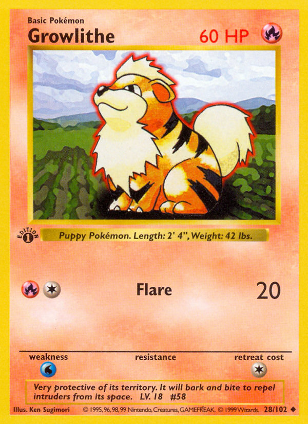 Growlithe (28/102) (Shadowless) [Base Set 1st Edition] | Good Games Adelaide SA