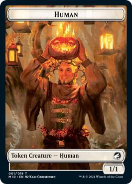 Human Bat Double Sided Token 1 // 4 (Innistrad: Midnight Hunt)  - Foil | Good Games Adelaide SA