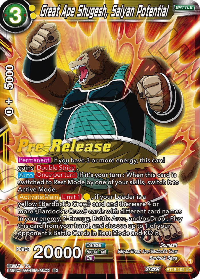Great Ape Shugesh, Saiyan Potential (BT18-102) [Dawn of the Z-Legends Prerelease Promos] | Good Games Adelaide SA
