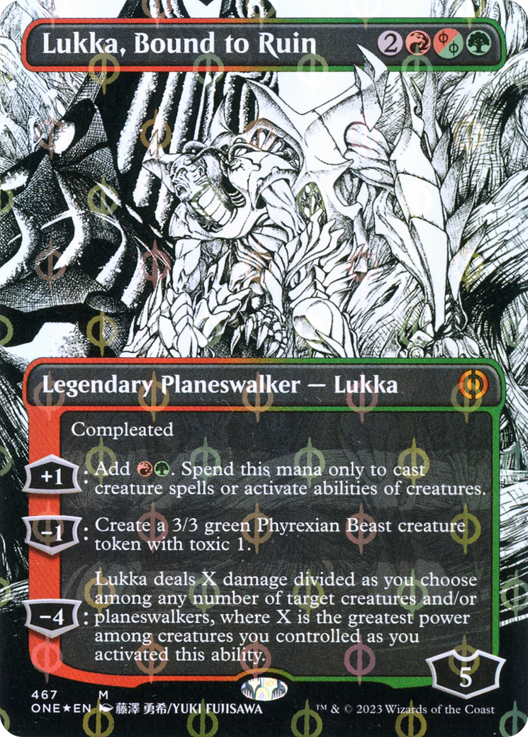 Lukka, Bound to Ruin (Borderless Manga Step-and-Compleat Foil) [Phyrexia: All Will Be One] | Good Games Adelaide SA