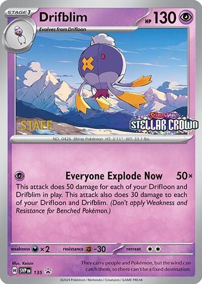 Drifblim Prerelease Staff 135 (SV: Scarlet & Violet Promo Cards)  - Reverse Holofoil | Good Games Adelaide SA