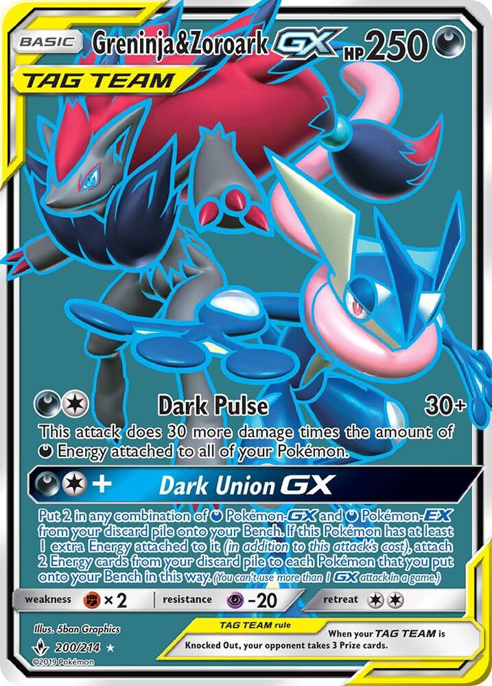 Greninja and Zoroark GX Full Art 200/214 (SM - Unbroken Bonds)  - Holofoil | Good Games Adelaide SA