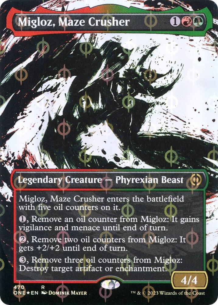 Migloz, Maze Crusher 470 (Phyrexia: All Will Be One)  - Borderless Compleat Foil | Good Games Adelaide SA