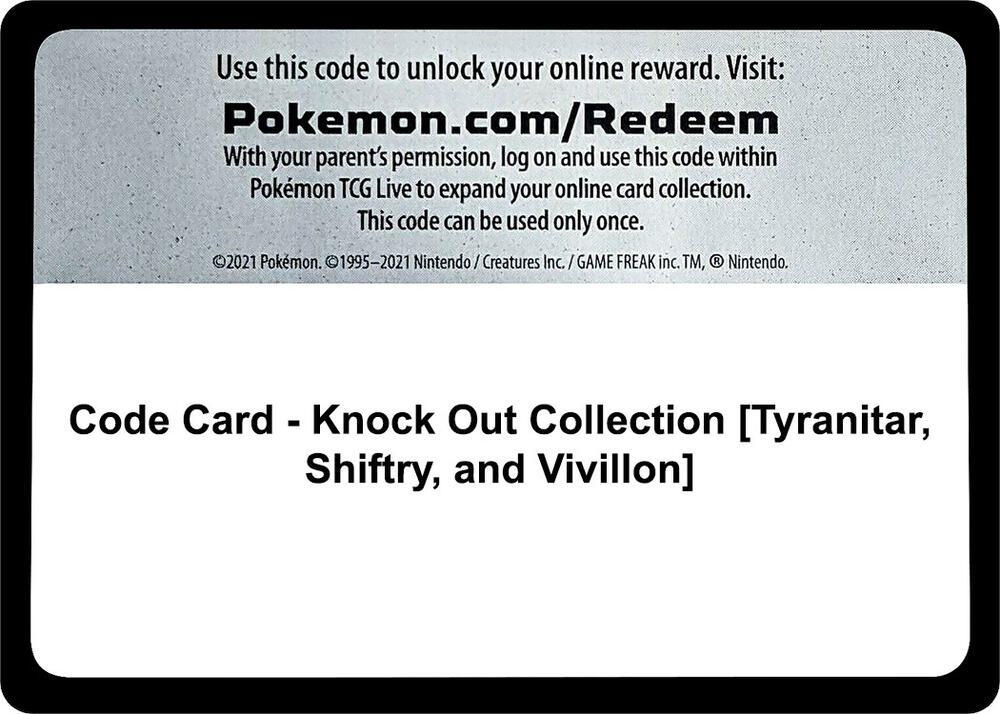 Code Card Knock Out Collection Tyranitar Shiftry and Vivillon  (Miscellaneous Cards & Products)  | Good Games Adelaide SA