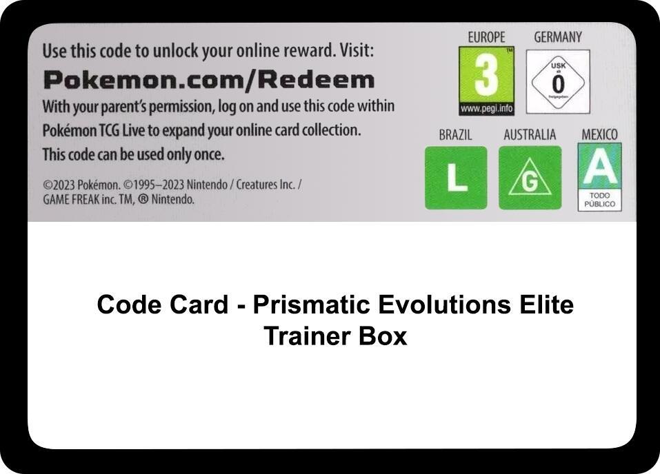 Code Card Prismatic Evolutions Elite Trainer Box  (SV: Prismatic Evolutions)  | Good Games Adelaide SA