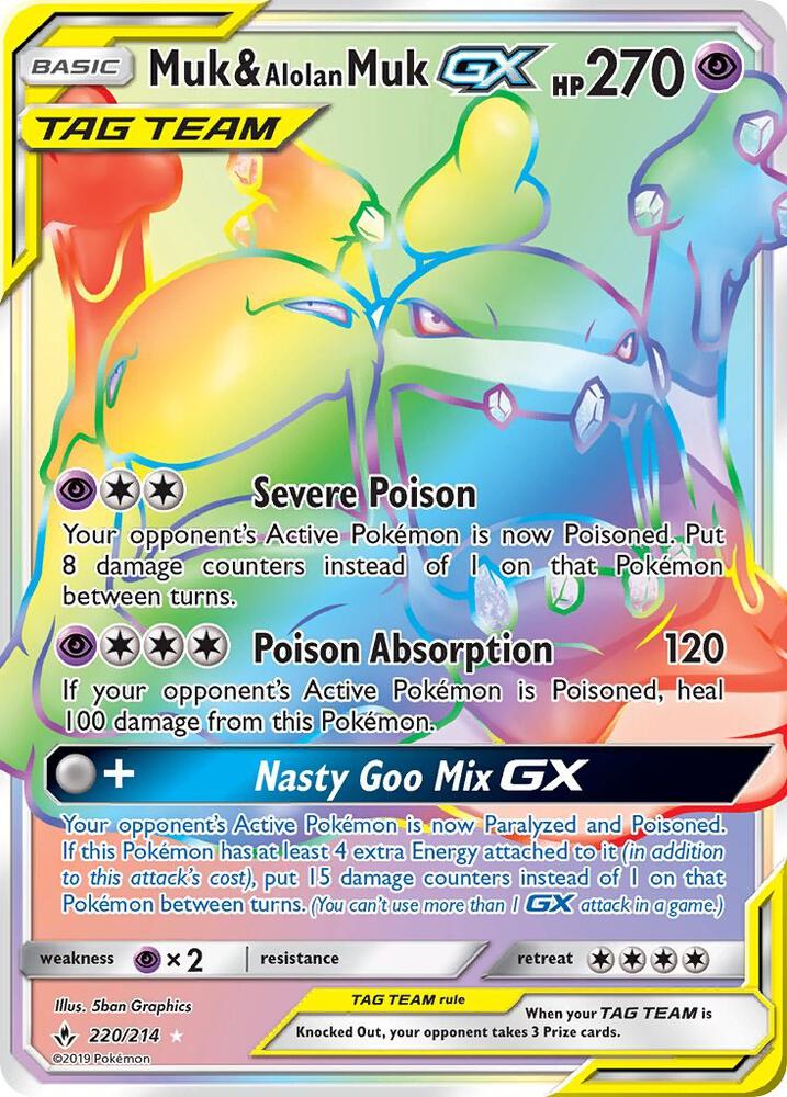 Muk and Alolan Muk GX Secret 220/214 (SM - Unbroken Bonds)  - Holofoil | Good Games Adelaide SA