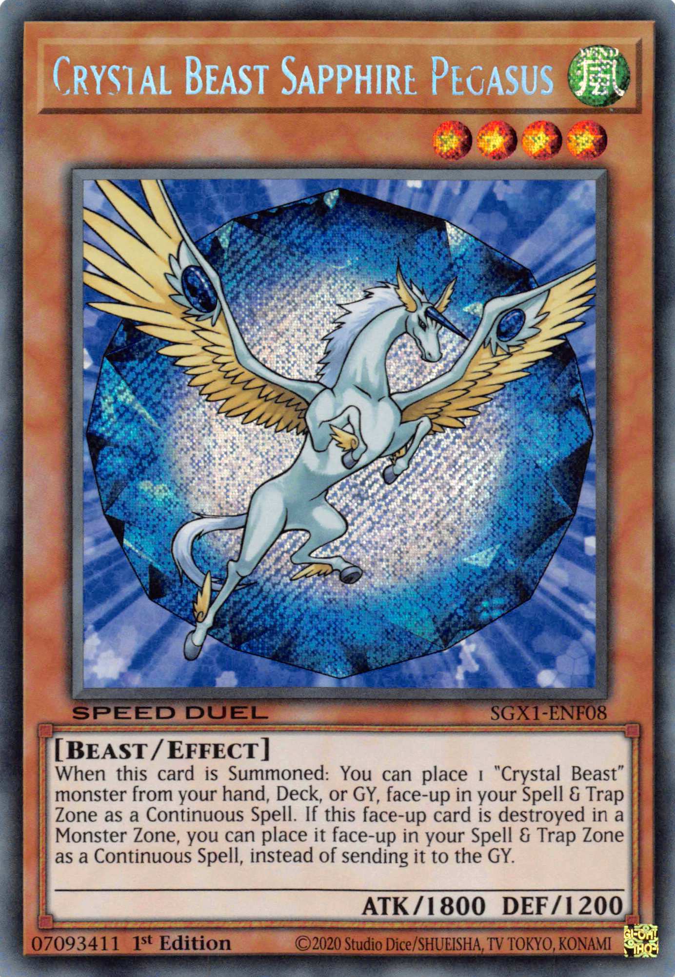 Crystal Beast Sapphire Pegasus [SGX1-ENF08] Secret Rare | Good Games Adelaide SA
