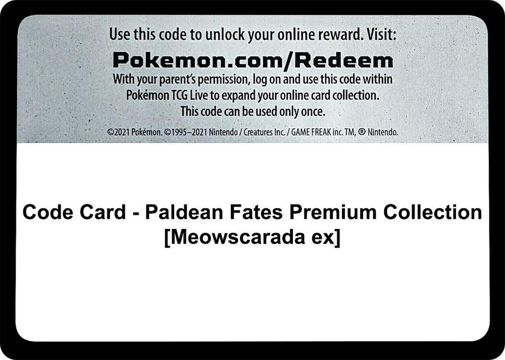 Code Card Paldean Fates Premium Collection Meowscarada ex  (SV: Paldean Fates)  | Good Games Adelaide SA