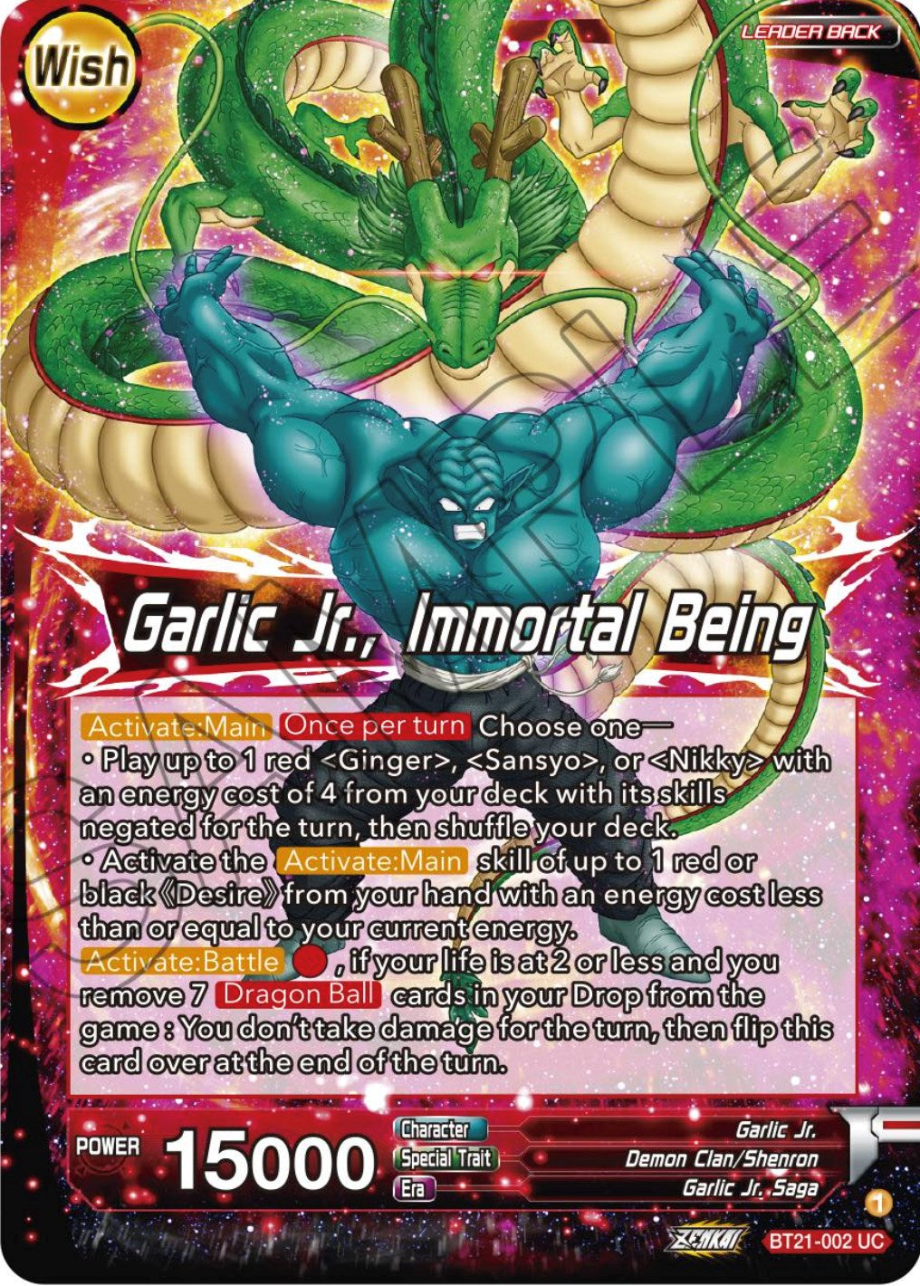 Garlic Jr. // Garlic Jr., Immortal Being (BT21-002) [ZENKAI Series: Set 04] | Good Games Adelaide SA