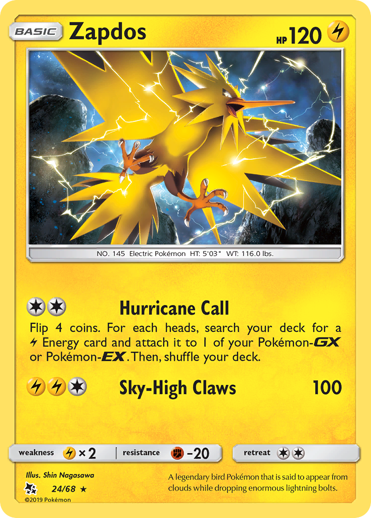 Zapdos (24/68) [Sun & Moon: Hidden Fates] | Good Games Adelaide SA