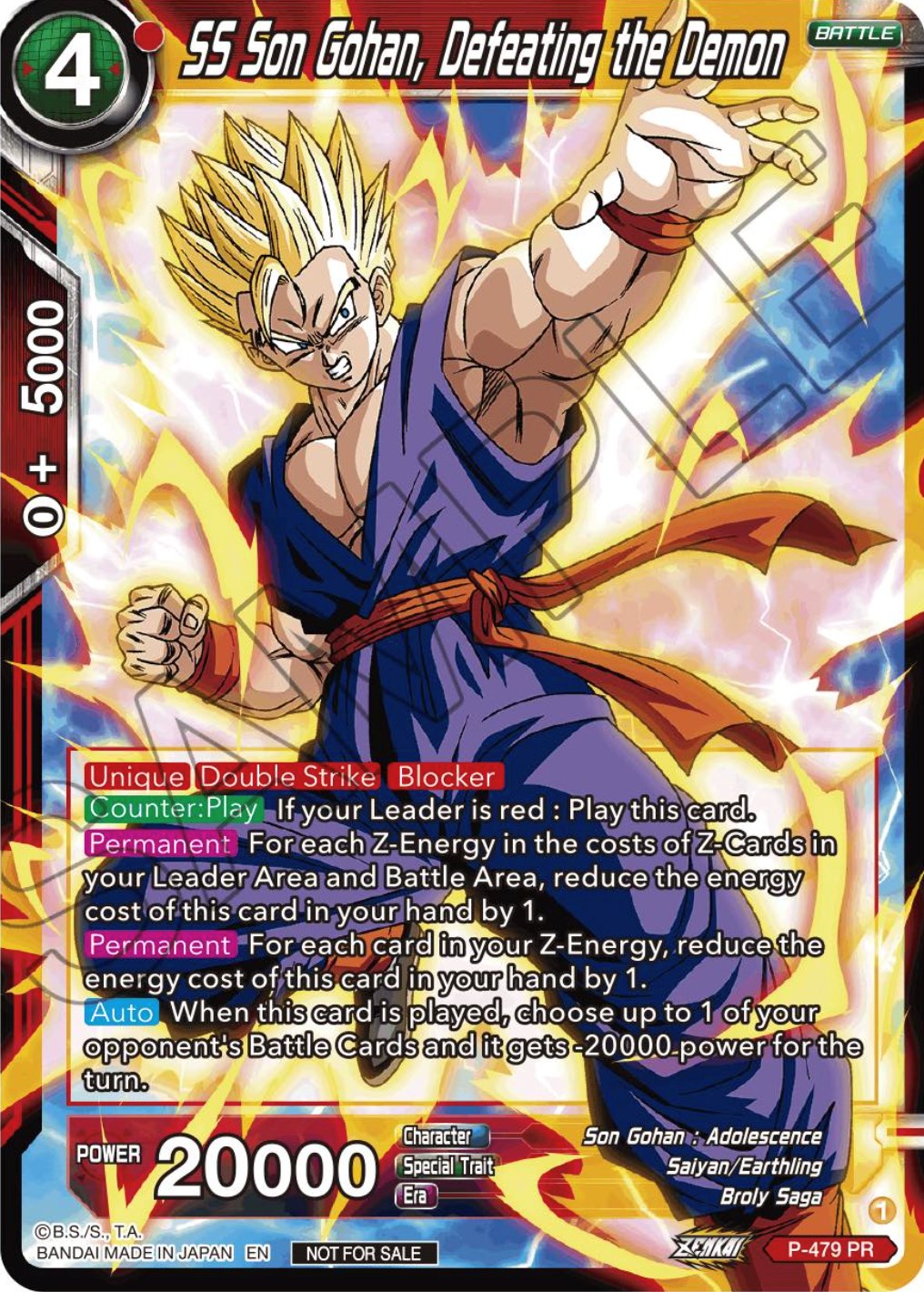 SS Son Gohan, Defeating the Demon (Zenkai Series Tournament Pack Vol.3) (P-479) [Tournament Promotion Cards] | Good Games Adelaide SA