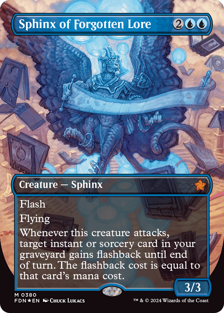 Sphinx of Forgotten Lore (Borderless) (Mana Foil) [Foundations] | Good Games Adelaide SA