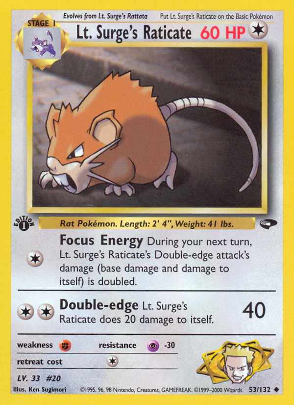 Lt. Surge's Raticate (53/132) [Gym Challenge 1st Edition] | Good Games Adelaide SA