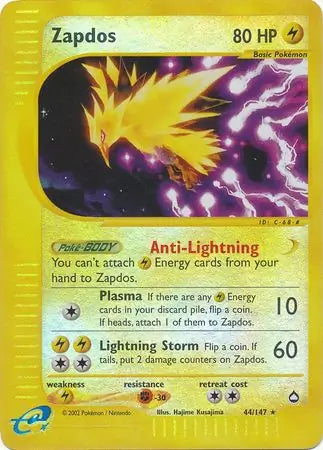 Zapdos 044/147 (Aquapolis)  - Reverse Holofoil | Good Games Adelaide SA