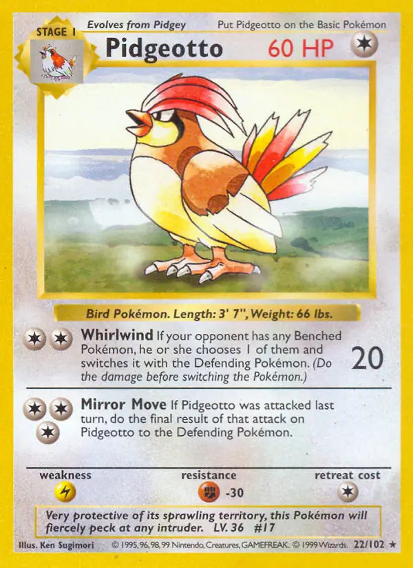 Pidgeotto 022/102 (Base Set (Shadowless))  - Unlimited | Good Games Adelaide SA