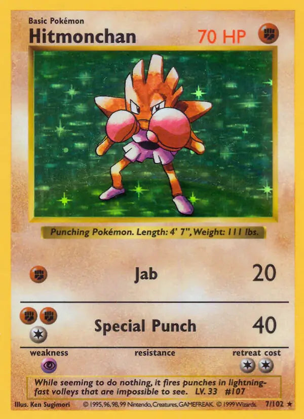 Hitmonchan 007/102 (Base Set (Shadowless))  - Unlimited Holofoil | Good Games Adelaide SA