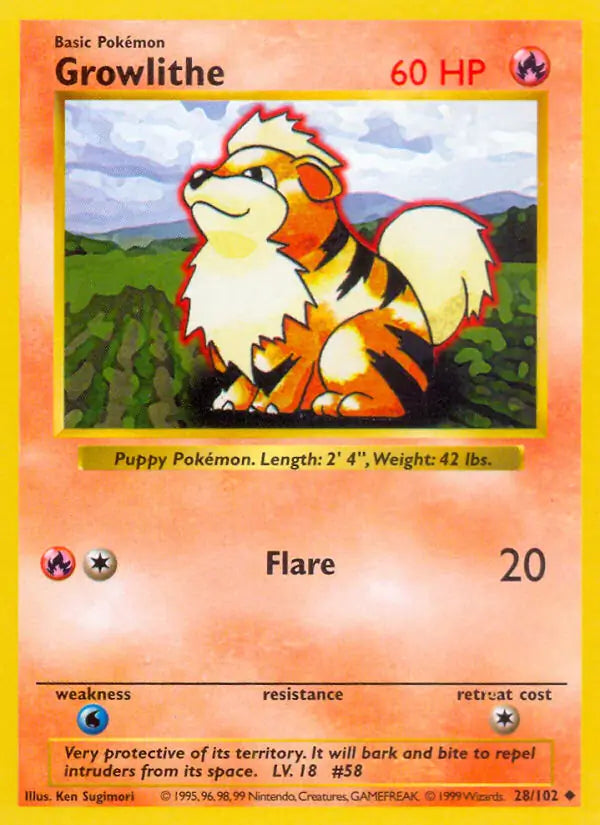 Growlithe 028/102 (Base Set (Shadowless))  - Unlimited | Good Games Adelaide SA