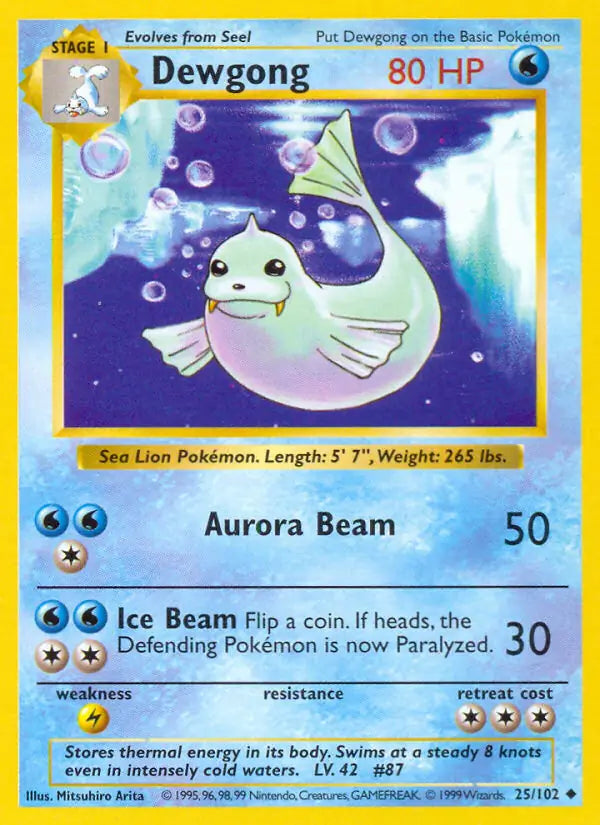 Dewgong 025/102 (Base Set (Shadowless))  - Unlimited | Good Games Adelaide SA