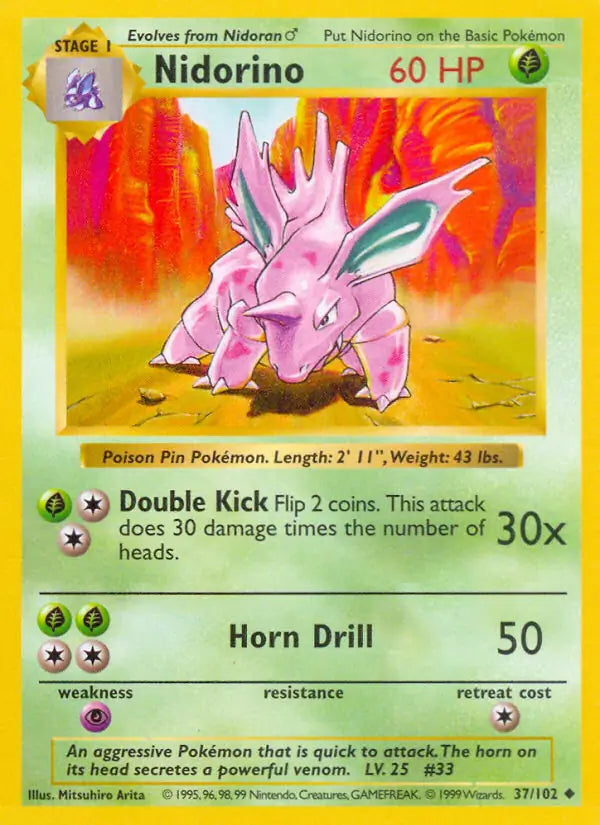 Nidorino 037/102 (Base Set (Shadowless))  - Unlimited | Good Games Adelaide SA