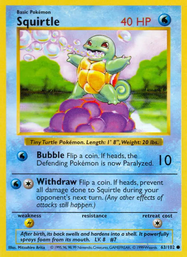 Squirtle 063/102 (Base Set (Shadowless))  - Unlimited | Good Games Adelaide SA