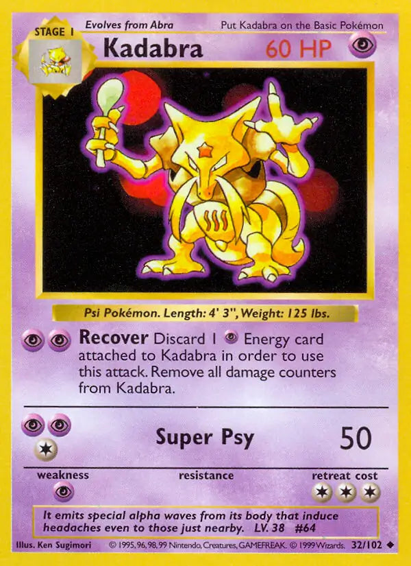 Kadabra 032/102 (Base Set (Shadowless))  - Unlimited | Good Games Adelaide SA