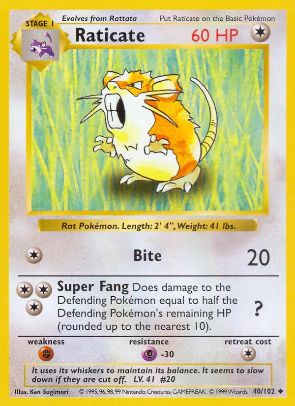 Raticate 040/102 (Base Set (Shadowless))  - Unlimited | Good Games Adelaide SA