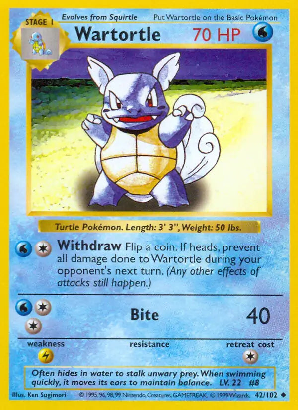 Wartortle 042/102 (Base Set (Shadowless))  - Unlimited | Good Games Adelaide SA