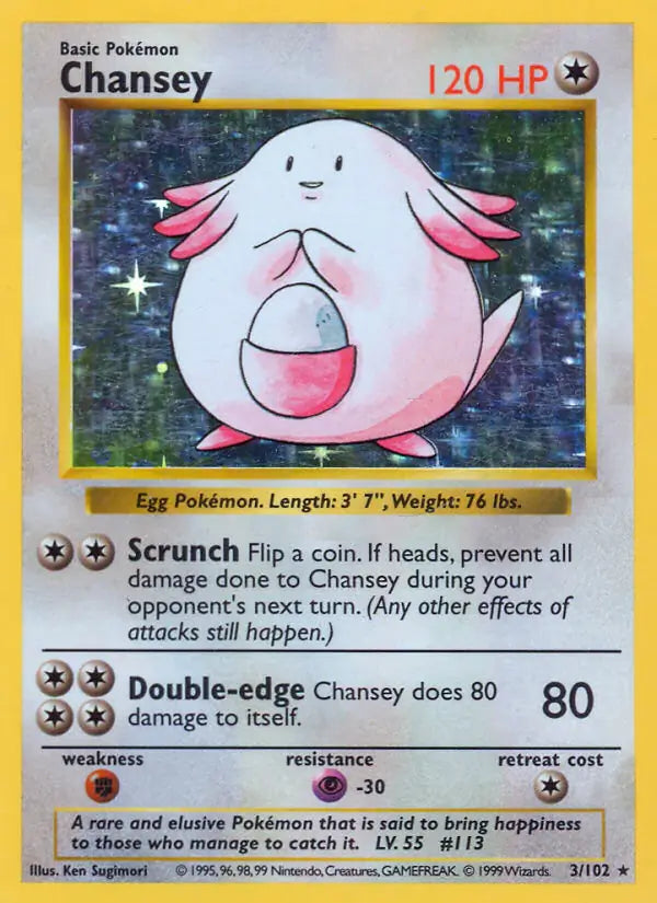 Chansey 003/102 (Base Set (Shadowless))  - Unlimited Holofoil | Good Games Adelaide SA