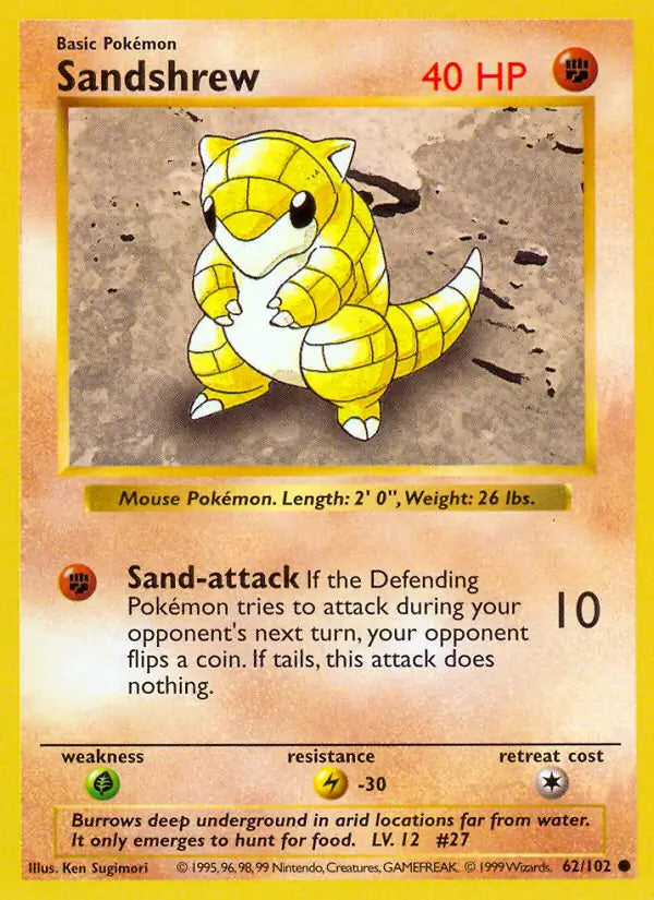 Sandshrew 062/102 (Base Set (Shadowless))  - Unlimited | Good Games Adelaide SA