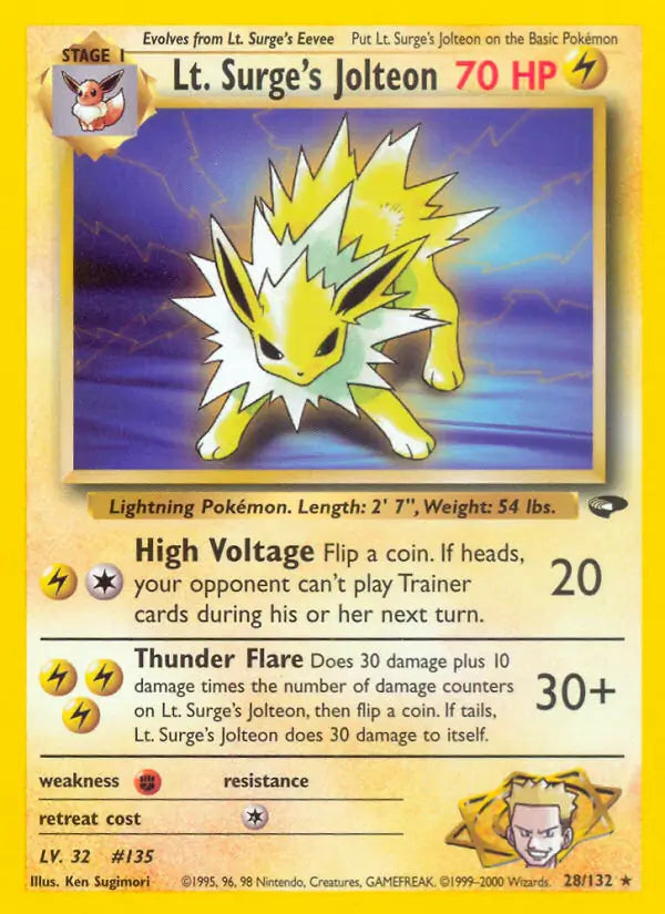 Lt Surge's Jolteon 028/132 (Gym Challenge)  - Unlimited | Good Games Adelaide SA