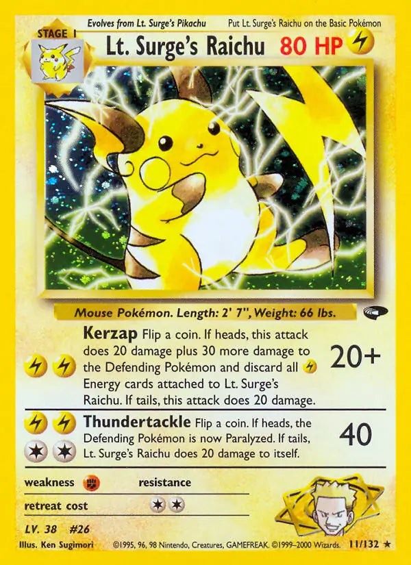 Lt. Surge's Raichu 011/132 (Gym Challenge)  - Unlimited Holofoil | Good Games Adelaide SA