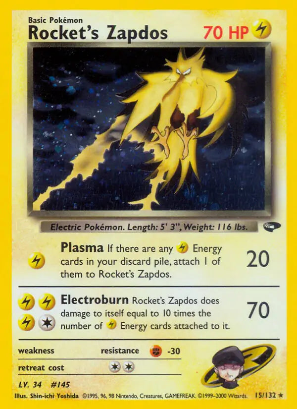 Rocket's Zapdos 015/132 (Gym Challenge)  - Unlimited Holofoil | Good Games Adelaide SA