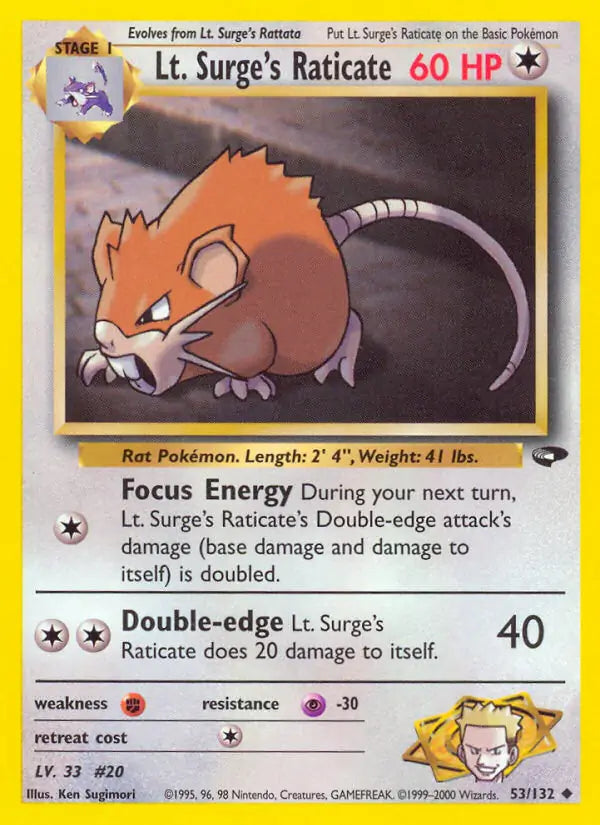 Lt. Surge's Raticate 053/132 (Gym Challenge)  - Unlimited | Good Games Adelaide SA