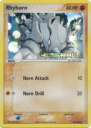Rhyhorn 62/106 (Emerald)  - Reverse Holofoil | Good Games Adelaide SA