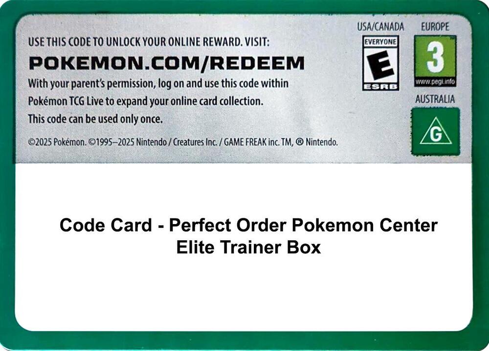 Code Card Perfect Order Pokemon Center Elite Trainer Box  (ME03: Perfect Order)  | Good Games Adelaide SA