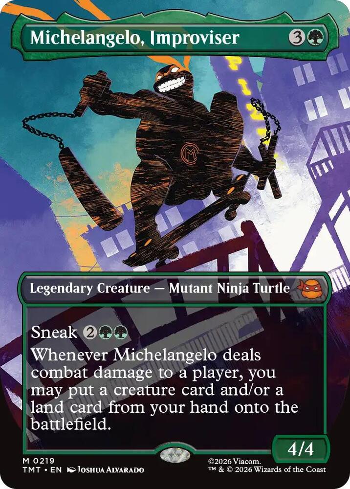 Michelangelo Improviser Borderless (Dupe) 219 (Teenage Mutant Ninja Turtles)  - Foil | Good Games Adelaide SA