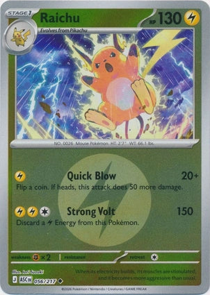 Raichu 056/217 (ME: Ascended Heroes)  - Reverse Holofoil | Good Games Adelaide SA