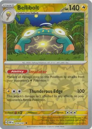 Bellibolt 078/197 (SV03: Obsidian Flames)  - Reverse Holofoil | Good Games Adelaide SA