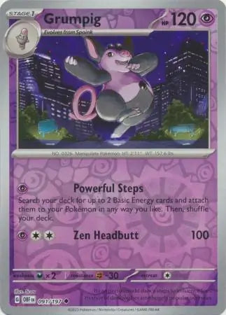 Grumpig 091/197 (SV03: Obsidian Flames)  - Reverse Holofoil | Good Games Adelaide SA